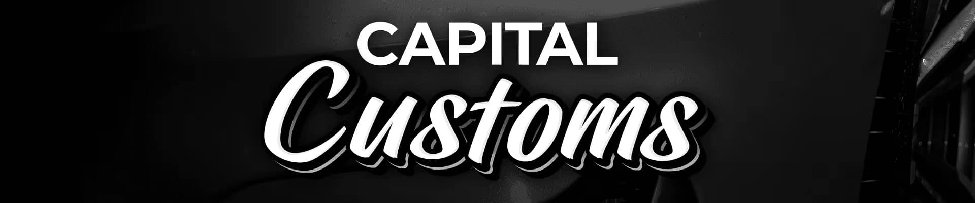 "Capital Customs" bold text in stylish font on a dark background.